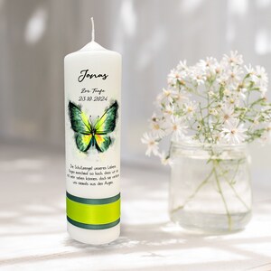 Baptism candle with butterfly in green image 4