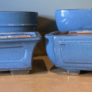 10" Deep Glazed Cerulean Blue Ceramic Bonsai Pots. Choose from several styles.