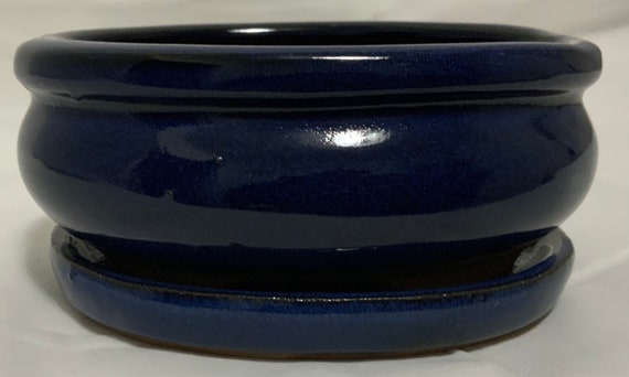 Glazed Ceramic Bonsai Pot  Blue Rectangle – Leaves and Soul