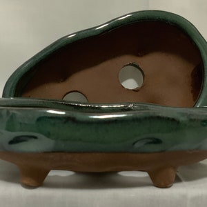 5" Glazed Ceramic Shallow Bonsai Pot ~ Oval Deep Sea Green