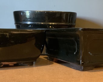 OFERTA - Maceta para bonsái de cerámica esmaltada negra de 10". Elija entre varios estilos y colores.