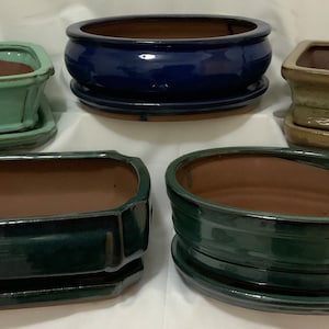 8&quot; Glazed Ceramic Bonsai Pot & Matching Tray - SALE!!
