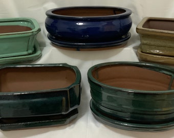 8" NEW! Glazed Ceramic Bonsai Pots & Matching Trays - Several Styles