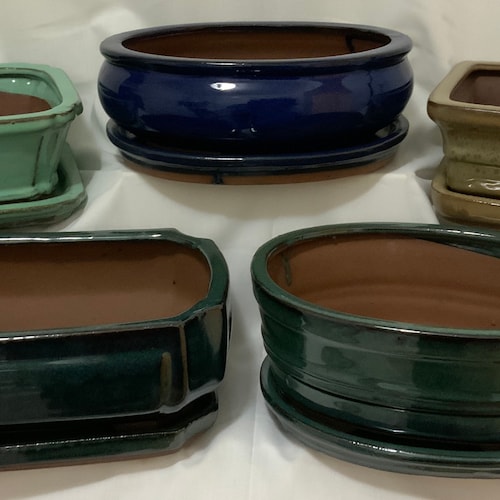 10 NEW Glazed Ceramic Bonsai Pots & Matching Trays Azure Etsy