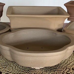 Geo Prism Bonsai Planter, Ceramic Bonsai Pot, Large Shallow White