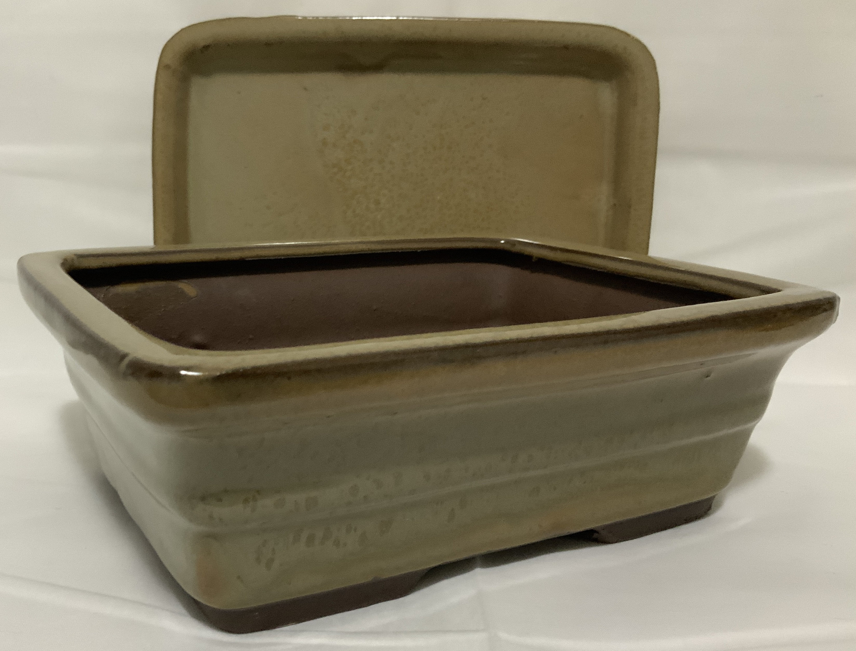 Green Glazed Rectangular Bonsai Pot - 8"