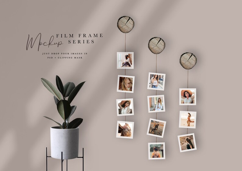 Modern Film Frame Digital Wall Mockup Square Photo Frame PSD+Clipping Mask 11 Frames Thin White Frame