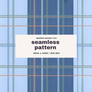 Può includere: Un design a motivo continuo con una griglia di linee intersecanti nei toni del blu, verde e arancione su sfondo azzurro. Il testo "seamless pattern" è visualizzato in un rettangolo bianco.