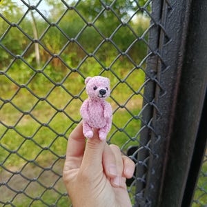 Miniature teddy bear pink colour Dollhouse mini pink bear Ooak teddy bear Pocket handmade bear for gift Mini teddy for doll