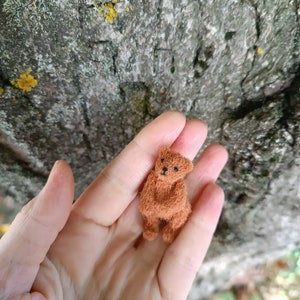 Mini teddy bear Brown handmade bear Ooak mini bear Dollhouse miniature bear Toy for blythe Teddy for gift Artist teddy bear