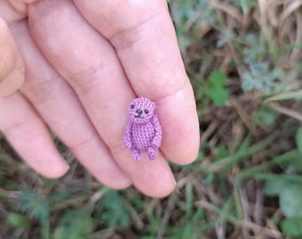 Osito de peluche micro extremo color morado Casa de muñecas mini osito de peluche Lindo regalo para amigo Osito de juguete pequeño coleccionable hecho a mano