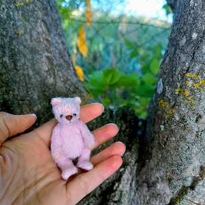 Pink miniature teddy bear Mini teddy bear ooak Dollhouse mini toy teddy bear pink colour Pocket handmade bear for Christmas gift