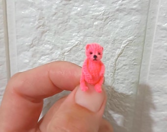 Oso de peluche rosa de micro crochet extremo, oso rosa en miniatura para casa de muñecas, mini oso de peluche coleccionable