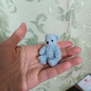 Blue teddy bear Miniature bear handmade for gift Dollhouse mini bear Pocket bear for gift Mini cute blue bear for blythe Gift for collectors