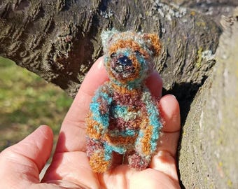 Osito de peluche en miniatura de 7 cm, pequeño oso coleccionable OOAK, miniosito de peluche hecho a mano, bonito regalo para coleccionistas.