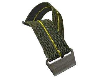 Army Green Yellow Stripe Parachute Watch Strap – Marine Nationale Elastic Band 20mm 22mm - Free Shipping