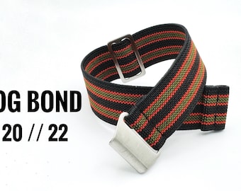 Correa de reloj estilo paracaídas Bond de 20 mm y 22 mm, elástica Marine Nationale, sin pase, con rayas negras, grises y rojas.