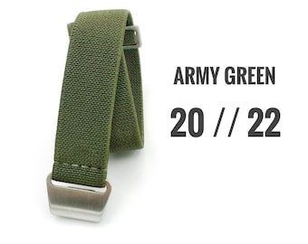 Army Green Parachute Watch Strap – Marine Nationale Elastic Paratrooper Band (20mm/22mm) - Free Shipping
