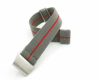 Correa de reloj de paracaídas con rayas rojas y grises de 20 mm y 22 mm – Correa elástica Marine Nationale – Correa de buceo sin pase – Compatible con MoonSwatch