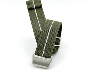 Army Green White Stripe Parachute Watch Strap – Marine Nationale Elastic Band (20mm, 22mm)