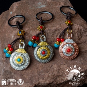 Tibet 12 Zodiac OM Melong Tibetan Mirror Rotatable Double Vajra Back  | Car Rear View Mirror Accessory | Keychain | Spiritual Gifts  | Lucky
