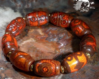 9-Eye Dzi Bead Tibetan Agate Bracelet – Vintage Fire Offering Blessed Amulet | Himalayan Sacred Jewelry for Wealth, Protection & Luck