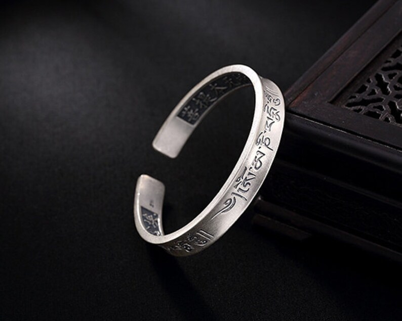 his and hers bracelet Tibetan Sterling silver cuff bracelet mantra engraved bangle Buddhist jewelry meditation bracelet