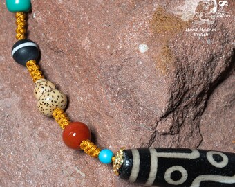 Handmade Tibetan, Nine-eyed Dzi Bead Necklace, Tibetan