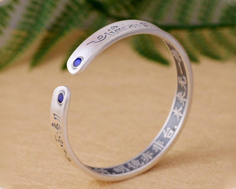 his and hers bracelet Tibetan Sterling silver cuff bracelet mantra engraved bangle Buddhist jewelry meditation bracelet