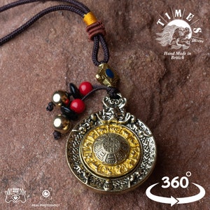 Tibet 12 Zodiac OM Melong Tibetan Mirror Rotatable Double Vajra Back  | Car Rear View Mirror Accessory | Keychain | Spiritual Gifts  | Lucky