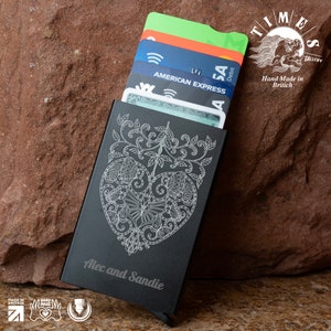 Cartera personalizada para tarjetas de crédito, tarjetero RFID de aluminio, regalos de cumpleaños, cartera para él. Cartera para tarjetas con FOTOGRAFÍA GRABADA A MANO