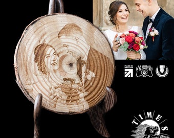 Personalised Photo Engraving | Laser Engraved Wood Photo | Wood Log Photo | Free Stand