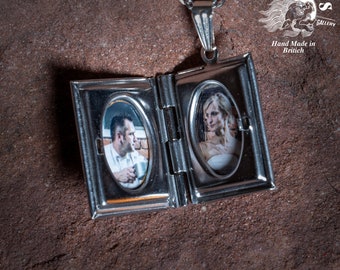 Photo Locket Necklace, Folding Locket with Pictures, Memorial Necklace, Customized Engraved Necklace, Book Locket, Personalised Gift