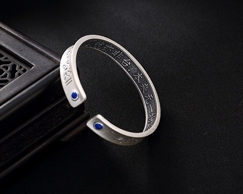 his and hers bracelet Tibetan Sterling silver cuff bracelet mantra engraved bangle Buddhist jewelry meditation bracelet