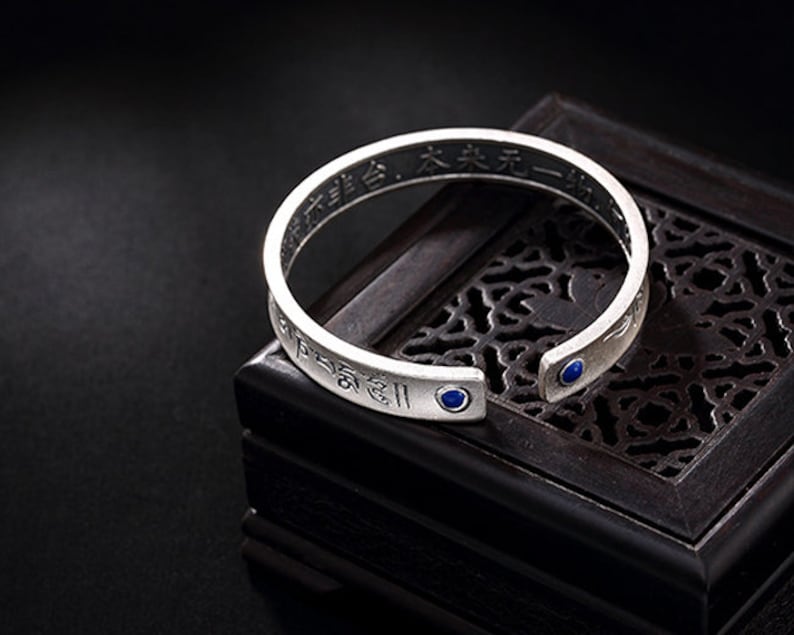 his and hers bracelet Tibetan Sterling silver cuff bracelet mantra engraved bangle Buddhist jewelry meditation bracelet