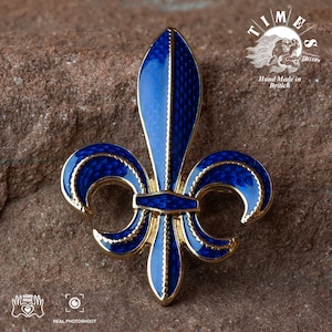 Raro achado de broche de esmalte de relógio de bolso vitoriano - Flor de Lis