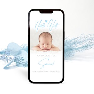 Birth announcement &quot;boy&quot; personalized / birth / announce with photo / WhatsApp / mobile phone / greeting