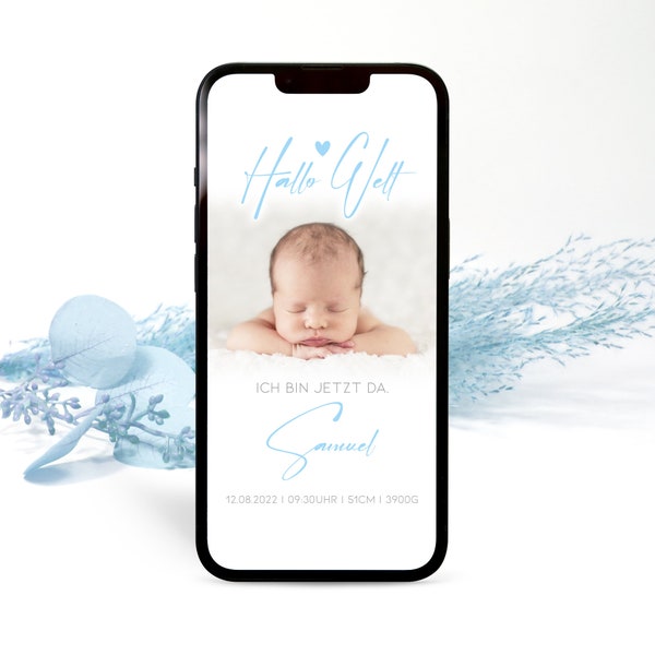 Anuncio de nacimiento "niño" personalizado / nacimiento / anunciar con foto / WhatsApp / teléfono móvil / saludo