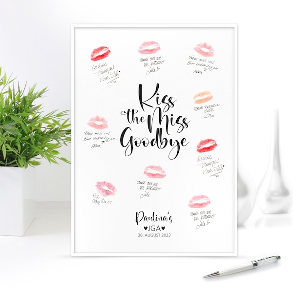 Poster Kiss the Miss Goodbye "Paulina" / JGA / Junggesellinnenabschied / Andenken / Kuss / personalisiert mit Vornamen und Datum