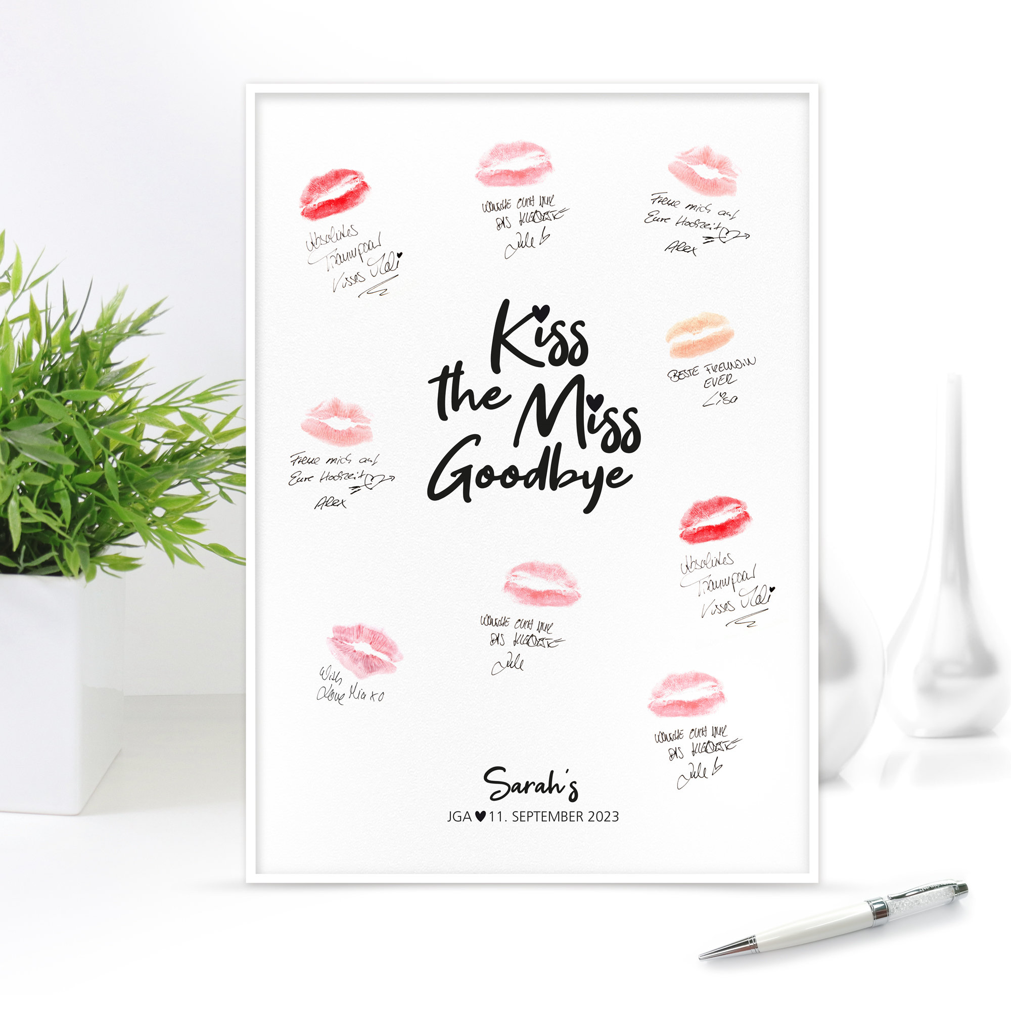 Poster Kiss the Miss Goodbye "Sarah" / JGA / Bachelorette Party / Souvenir / Kiss / personalized with first name and date