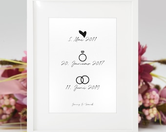 Poster &quot;in love-engaged-married - symbols&quot; in 5 colors and 2 sizes