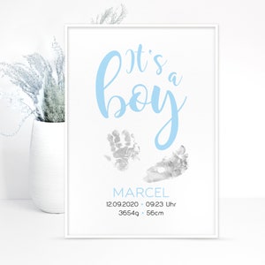 Geburtsposter "It's a boy" / Poster Baby Hand- u. Fußabdruck / DIY Poster - personalisiert
