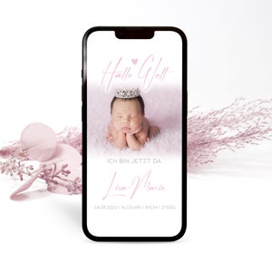 Birth announcement &quot;girl&quot; personalized / birth / announce with photo / WhatsApp / mobile phone / greeting
