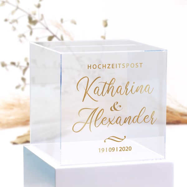Acrylic box sticker "Katharina" for cards and gifts of money, personalized with first name and date in 2 sizes and 4 colors