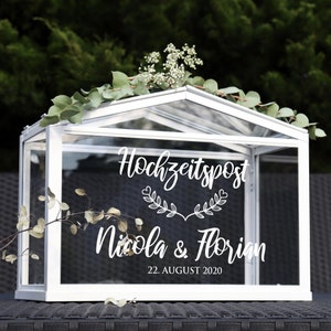 Aufkleber "Hochzeitspost Nicola" / Gewächshaus / für Karten & Geldgeschenke - personalisiert in 3 Farben
