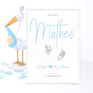 Geburtsposter "Boy" / Poster Baby Hand- u. Fußabdruck / DIY Poster - personalisiert