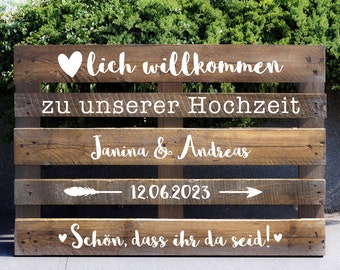 Palettenaufkleber "Boho-Hochzeit", Willkommen Hochzeit, Willkommenschild, Aufkleber Palette, Hochzeitspalette, Aufkleber, Palettenschrift