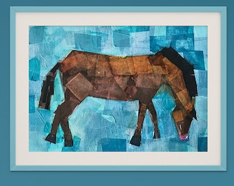 Peinture de pépinière de cheval brun pour des bébés et des enfants, art coloré de pépinière