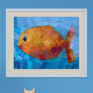 Goldfish watercolor painting for babies and kids, colorful nursery wall art