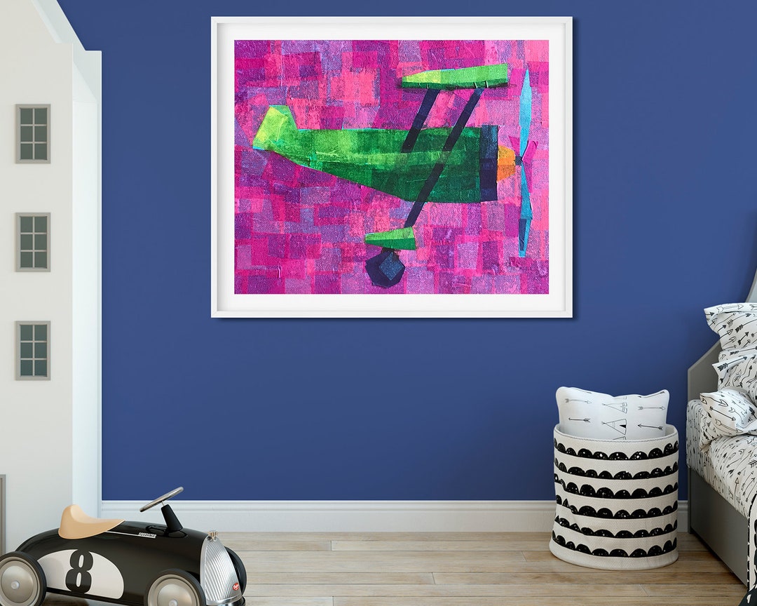 Colorful Airplane Nursery Decor Vintage Biplane Picture for Etsy